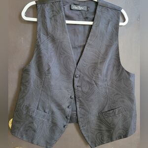 David Donahue Sterling Black Vest, 100% Silk Size L